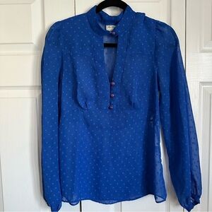 Alice Temperley For Target Blouse Blue Sheer Swiss Dot Babydoll Sexy Chic Sz M